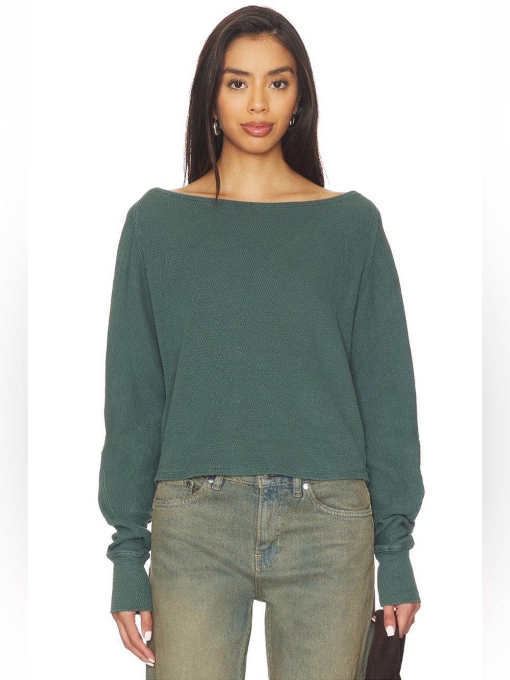 We the Free By Free People Jess Long Sleeve Waffle Knit Top NWOT